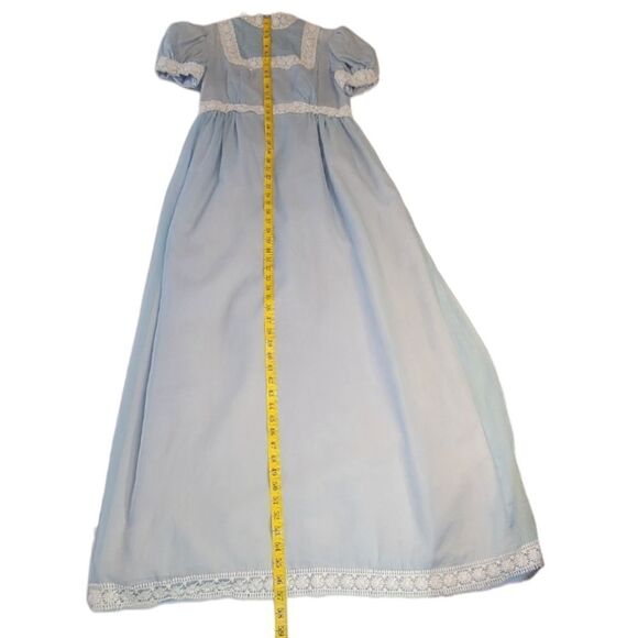 70s Does Regency Blue Maxi Dress Prarie Puffed Sleeves Union Made - Picture 4 of 14